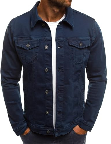 amropi Giacca di Jeans Uomo Giubbotto Casual Denim Giubbino Slim Fit Jacket Marina, M