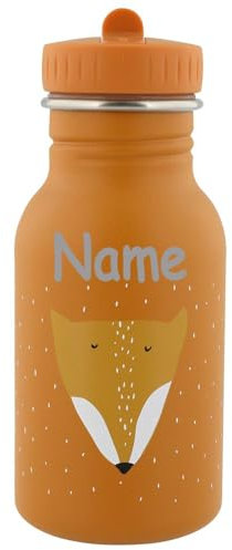 Edelstahl Trinkflasche für Kinder mit Namen graviert von Trixie ultraleicht auslaufsicher Trinkschnabel für Kinder ab 3 Jahren Fuchs 350ml