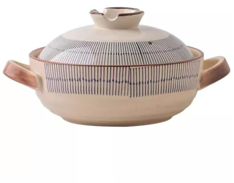 MJMLUCK Cuenco Grande de cerámica Coreana con Tapa, Tapa de cerámica Resistente al Calor, Olla Caliente de Doble asa, fácil de Limpiar, para cocinar y Servir Sopa, arroz, guiso, cazuela, Fideos