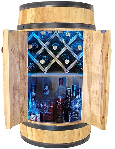 Flaschenregal Hausbar mit Tür und Flaschenregal - 80cm Rustikaler dekorativer Barschrank mit RGB-Flaschenregal für Fassbier und Whiskey in heller Eiche
