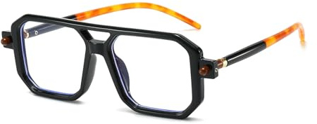 LJCZKA Blaulichtfilter Brille Quadratisch Damen Herren, Brille Ohne Stärke Eckig Pilotenbrille 70s Anti-Müdigkeit für PC, TV und Handy