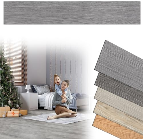 UISEBRT PVC Bodenbelag Vinylboden Selbstklebend Fliesen Bodenfliesen Küche Klickfliesen Holz-Effekt Fußbodenbelag PVC-Platten für Küche Balkon Schlafzimmer - 36pcs für ca. 5 m² - Grau