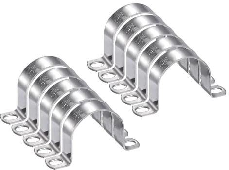 sourcing map 10pcs 2 Inch 50mm Conduit Clamps, M50 U Tube Pipe Clamp, Stainless Steel Rigid Pipe Strap, U Shaped Bracket with Two Hole for Pipe Tube Hose Wire Cord,Thick