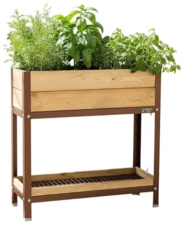 MI HUERTO URBAN Jardinera Elevada de Madera con Bandeja | Marrón 90x30x90cm | Jardinera de Madera, Estructura Metálica, Mesa cultivar plantas para Jardín y Balcón, Bandeja Recoge Aguas | HUERTO ALTO