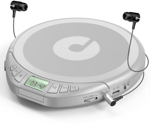Gueray Lettore CD portatile Dsicman: con auricolari per auto con anti-skip antiurto con display LCD Supporto funzione di ripetizione memoria PROG