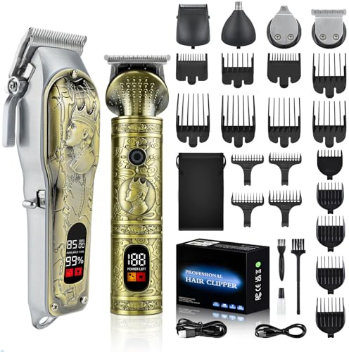 AXCEED Haarschneidemaschine Profi Bartschneider Barttrimmer Haartrimmer Herren T-Klinge Trimmer Rasierer Herren Elektrisch Körperhaartrimmer Langhaarschneider Mit LED Anzeige (Bronze)