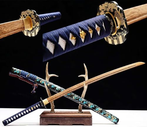 Handgjorda träsvärd, med skida, Bokken Warrior Sword, trä Katana japanska samurai svärd, för Anime Cosplay rekvisita, Iaido Collection, träningsfest present-105CM