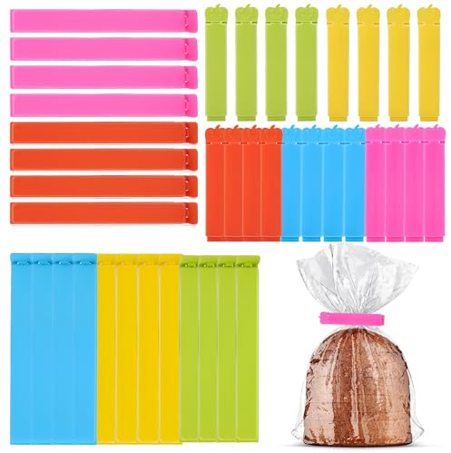 Lot de 40 pinces à sachets pour le stockage des aliments, 2 tailles et 5 couleurs de pinces pour sacs alimentaires, réutilisables en plastique, idéales pour garder les aliments frais, pratiques pour