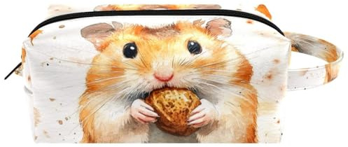 Reise-Kulturbeutel, Kosmetiktasche für Damen, Mikrofaser-Leder, Make-up-Tasche, Organizer mit Reißverschluss, Aquarell-Hamster, hält Nuss, multi, 8.2x3.1x3.5 in/21x8x9 cm, Kulturbeutel