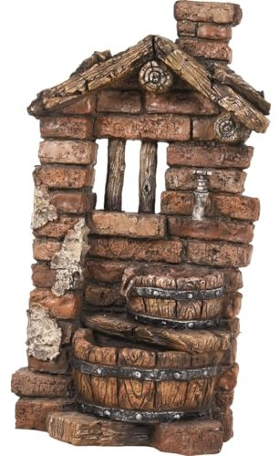 Gartenbrunnen Stein Optik klein 32 x 22 x 66 cm Braun aus Polyresin dekorativ Kaskadenbrunnen außen Wasserspiel