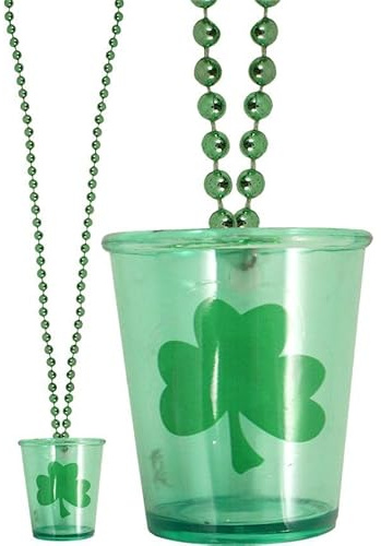labreeze St. Patrick’s Day Shot Glass with Necklace – Green Shamrock Bead Chain – Fun St Paddy’s Day Drinking Accessory for Irish Party, Pub Crawls & Celebrations