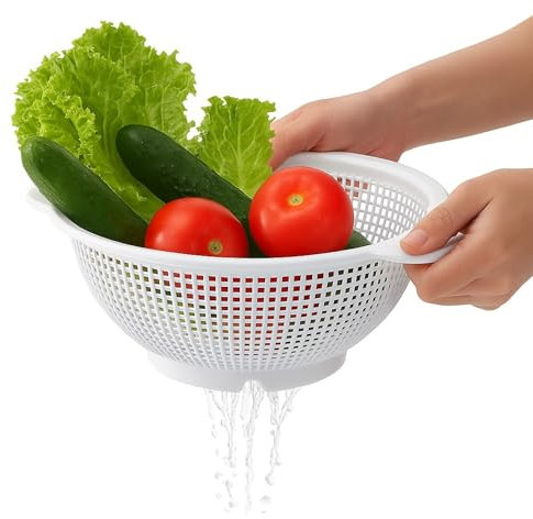 CHEFZOCO Escurridor de plástico, Colador de cocina, Colador multiusos, escurridor pasta, escurridor para frutas y verduras, Diámetro superior 23 cm, Libre de BPA, Capacidad 4 Litros, Plástico, Blanco