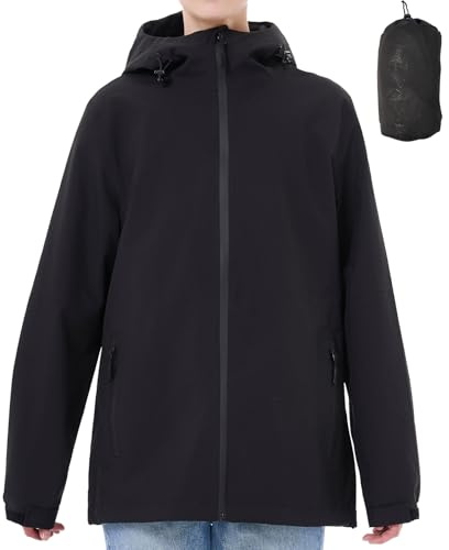PYALT Veste de pluie Femme Imperméable Veste d'extérieur Respirante Manteau de pluie Avec capuche Pliable Léger Windbreaker Veste de vélo Black M