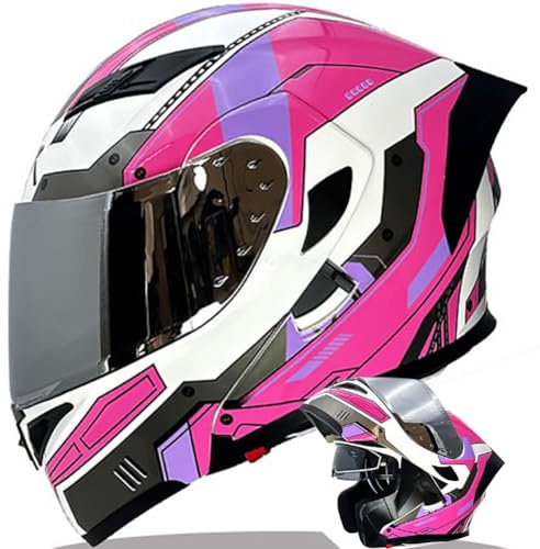 LeteTexi Flip Up Front Motorbike Helmet Bluetooth Slot Full Face Modular Motorcycle Helmet for Men Women Pink
