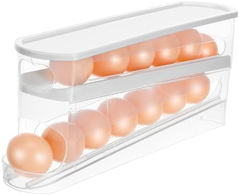 Didiseaon Portauova Elegante Bianco in Pp Design a Livelli, Organizer per Frigorifero Minimalista, Facile da Pulire, come Egg Holder per Cucina e Frigo