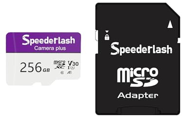 Micro SDXC Memory Card 256GB-Speederlash Camera Plus TF Card with Adapter, Up to 100MB/s Read Speed, 4K UHD&5K Video Support, U1, V30, A1 Rated, Waterproof, for Security Camera, Dashcam