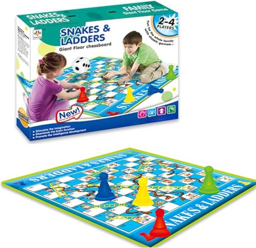 Giant Snakes & Ladders Game 2-4 Players, 70x54x0.3CM, Fun Family Board Game for Kids and Adults, Educational & Interactive (2018-15)