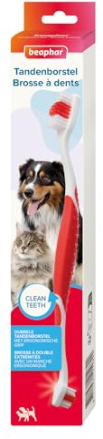 Beaphar Cepillo de dientes 1 pieza - Cepillo de doble cara con un cepillo pequeño y grande - Especialmente para perros y gatos
