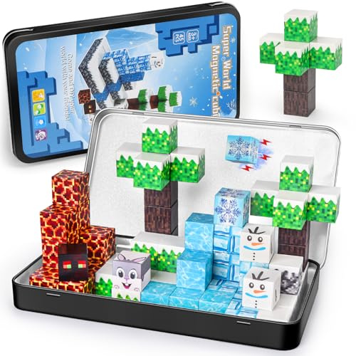 BuzzoXerex Magnetische Bausteine, 45 Stück Magnet Bausteine Reisespiele mit Metallbox, Magnetspielzeug Reisespiele für Geburtstags Kinder ab 3 Jahren