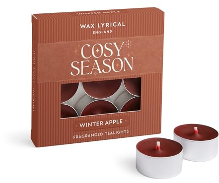 Wax Lyrical Winter Apple Tealights | Spiced Red Apple Scent | Fruit & Caramel Notes | Box of 9 Tealight Candles, Deep Coloured