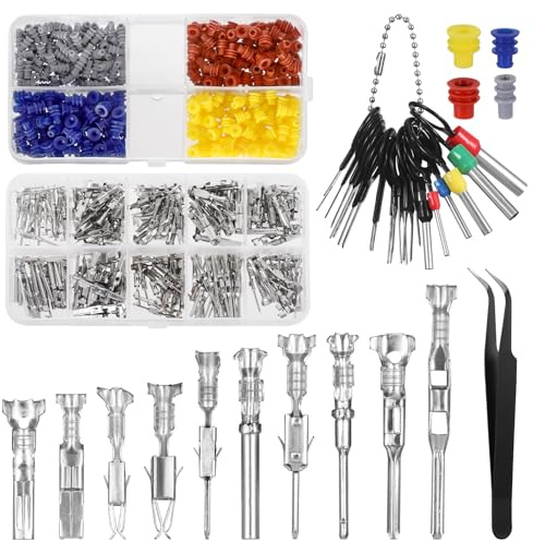Fentar 600 Pièces Kit De Cosses Electriques A Sertir, Cosse Electrique Et Kits, Connecteur Automobile Avec 400 Bouchons Isolants En Silicone Et 1 Pince À Épiler, Cosse Ronde Pour Voiture Moto ATV Fils