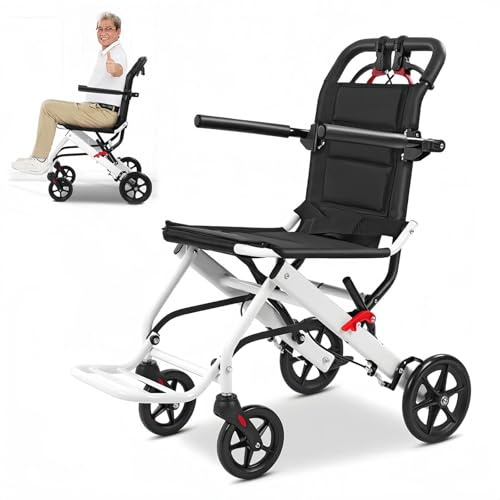 Sedia a rotelle pieghevole leggera extra sottile | da trasporto 6,3 kg con freno e larghezza del sedile di 39 cm for casa viaggio