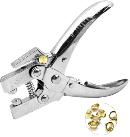 Eyelet Punch Kit with Pliers & 100Pcs 4.8mm Gold Grommets for Leather | Hole puncher for belts, leather work, canvas, tents, DIY crafts, and cardboard projects, Adjustable Hole Depth Gauge