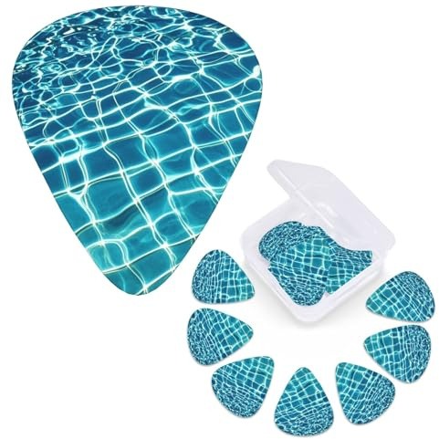 Gitarrenplektren, personalisierbar, 3 verschiedene Stärken, 4 Stück 0,46 mm, 4 Stück 0,71 mm, 4 Stück 0,96 mm Blau Aqua Pool Wasser Gitarren Plektren E-Gitarren Bass Plektrum Zubehör