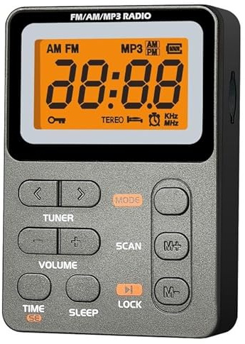 Mini radio FM/AM portátil con pantalla, radio de bolsillo recargable con altavoz, radio transistor de mano compacta para viajes, camping, emergencia