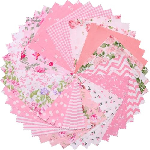 Evadollina paquete de telas patchwork, 42 piezas de telas para coser, paquetes de charm rosados para acolchar, cuadrados de tela de algodón, para coser, manualidades, 5 x 5 pulgadas