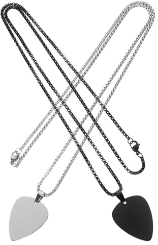 PAMINGONO 2 Stück Edelstahl Gitarren pick Anhänger Halskette Gravierbare Plektrum Kette für Damen Herren Leichtes Musik Schmuck Geschenk Modisches Zubehör für Gitarre und Alltag