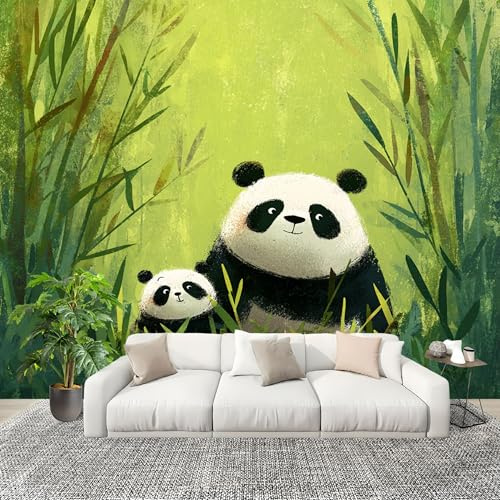 Genérico Papel Pintado Panorámico 350x256 cm De Pandas En El Bosque De Bambú Personalizable Fotomurales No Tejido Póster Pared Decoración Verde 3D Duradero y Resistente a las manchas Fotomurales