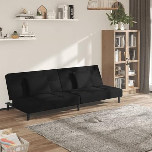 Frdhee Doppelsofa Couchgarnitur Sofa Couch,Schlafsofa 2 Sitzer mit 2 Kissen Schwarz Samt,Couch Für Wohnungen Wohnzimmer