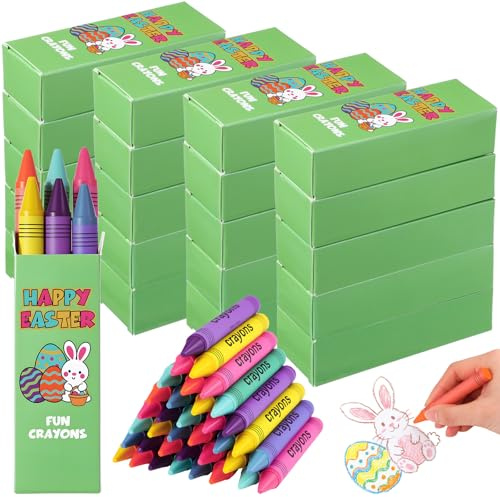 Resurhang 24 Box Easter Crayons Bulk Bunny Egg Box Pastel 6 Color Set Vibrant Crayons Ideal for Crafts Bunny Baskets Class Gift Set Easter Party Supplies