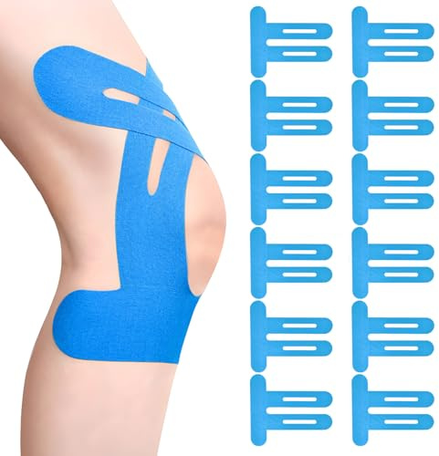 MOTIBACK Kinesiotapes für Knie, 12 Stück Vorgeschnittenes Knie Tape, Kinesiologie Tape & Knietape für Sport, Wasserdicht und Hautfreundlich, Physio Tape zur Unterstützung (Blau)