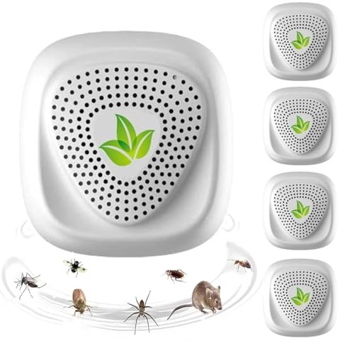 Repellente de plagas ultrasónico, Control electrónico de plagas repelente de mosquitos de 4 paquetes, Seguro para Humanos y Mascotas, Contra Cucarachas, Arañas y Hormigas para Hogar