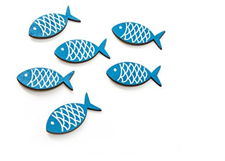 Fisch Streudeko, 6 Stück: Kleine Holz-Fische, Maritime Deko, Tischdeko Flach, Dekoration Badezimmer Maritim, Holzdeko Innen, Maritimdeko Bad, Sommer, Strand & Meer, Dekoration Taufe & Kommunion, 5 cm