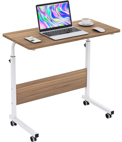 sogesfurniture BHUS-05-1-80OK Mobiler Beistelltisch, 80 cm, tragbarer Computertisch, Tablet-Rollen, mobiler Laptop-Computertisch, verstellbar, beweglich, Laptop-Computerständer für Bett, Sofa, Eiche