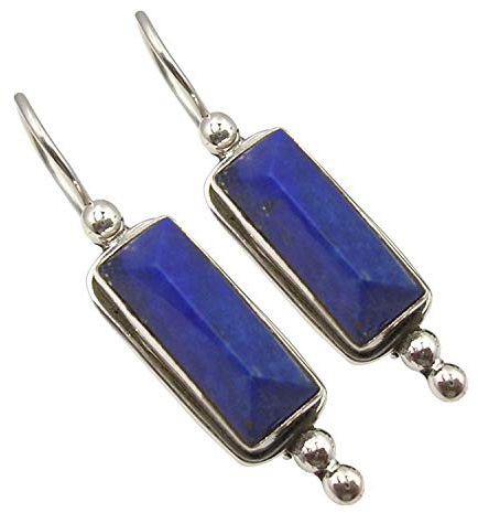 SilverStarJewel Original Navy Blau Rechteck Lapislazuli Ohrringe 3,8 cm 925 Solid Silber Gedenktag Heiße Angebote