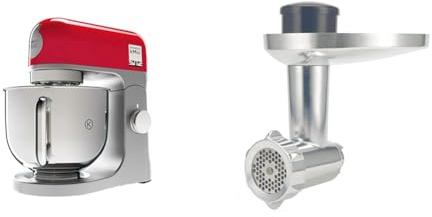 Kenwood kMix KMX750RD - Robot de Cocina, 1000 W, Bol 5 l con Asa, Incluye: Gancho Amasar, Batidora Varillas, Batidora K, Color Rojo + Kenwood KAX950ME - Accesorio picador de carne