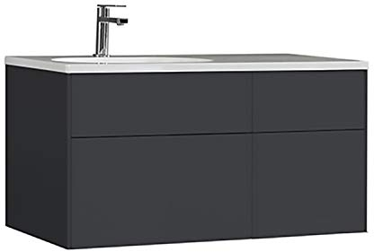 StoneArt Badmöbel Set mit Mineralguss Waschbecken und Unterschrank Waschtisch als Einzel- oder Doppelwaschbecken mit Unterschrank ohne Armaturen Venice VE-1010-I dunkelgrau 100cm links