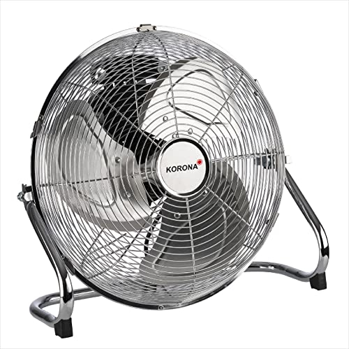 Korona 81003 Bodenventilator | 70 Watt | 35 cm Durchmesser | 3 Geschwindigkeitsstufen | Neigbarer Ventilatorkopf | Verchromtes Gehäuse, Chrome