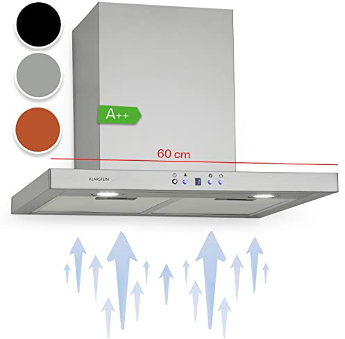 Klarstein Limelight Dunstabzugshaube - Edelstahl Wandhaube, Abzugshaube mit 3 Leistungsstufen, 600 m³/h, Digitalanzeige, LED-Beleuchtung, 64 dB, 60 cm Breite, silber