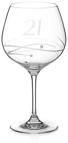 DIAMANTE Swarovski 21st Birthday Gin Copa Glass – Single Crystal Gin Balloon Glass with a Hand Etched “21” - Embellished with Swarovski Crystals