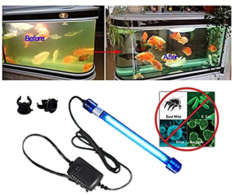 Aquarium UV Light Sterilizer Water Clarifier UV Light Clean Green Algae Pet Dog House Bacteria-Killer UV Sterilizer Lamp for Sump Filter Tank Pond Swim Pool Home Sterilization (M-25.5CM in Length)