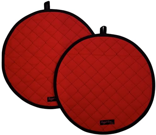 Ragged Rose Aga Cooker Hob Covers - 38 cm x 38 cm Universal Hob Mats for Gas, Oil, Electric, & Induction Aga Cookers - Pair of Machine Washable Cotton Chef’s Pads - Red/Black Trim, Pack of 2