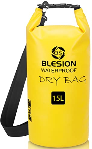 BLESION Dry Bag 5L/10L/15L/20L/30L wasserdichte Tasche Verstellbarer Schultergurt, Rucksack für Kajakfahren, Angeln, Schwimmen, Camping, Wandern Reisen, Wassersport Treiben (Gelb, 5L)