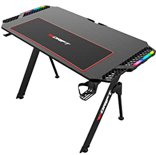 Drift Gaming DRDZ150 - Spelbord med bordsskiva i kolfiber täckt av en musmatta i full storlek, hållare för koppar och headset, RGB sidoförlängning, kabelorganisator, färg svart