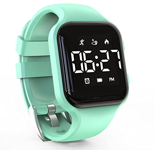 Focwony LED Kids Multifunction Steps Counting Digital Watch, Non-Bluetooth Pedometer Wristwatch, Stopwatch, Alarm Clock, Calories for Women Children Girls Boys (Green)