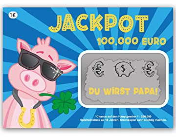 Joli Coon Lotto Jackpotlos Du wirst Papa, Schwangerschaft verkünden | Silbernes Rubbelfeld, fühlbare UV-Lack-Veredelung, zur Schwangerschaftsverkündung, Premium-Papeterie